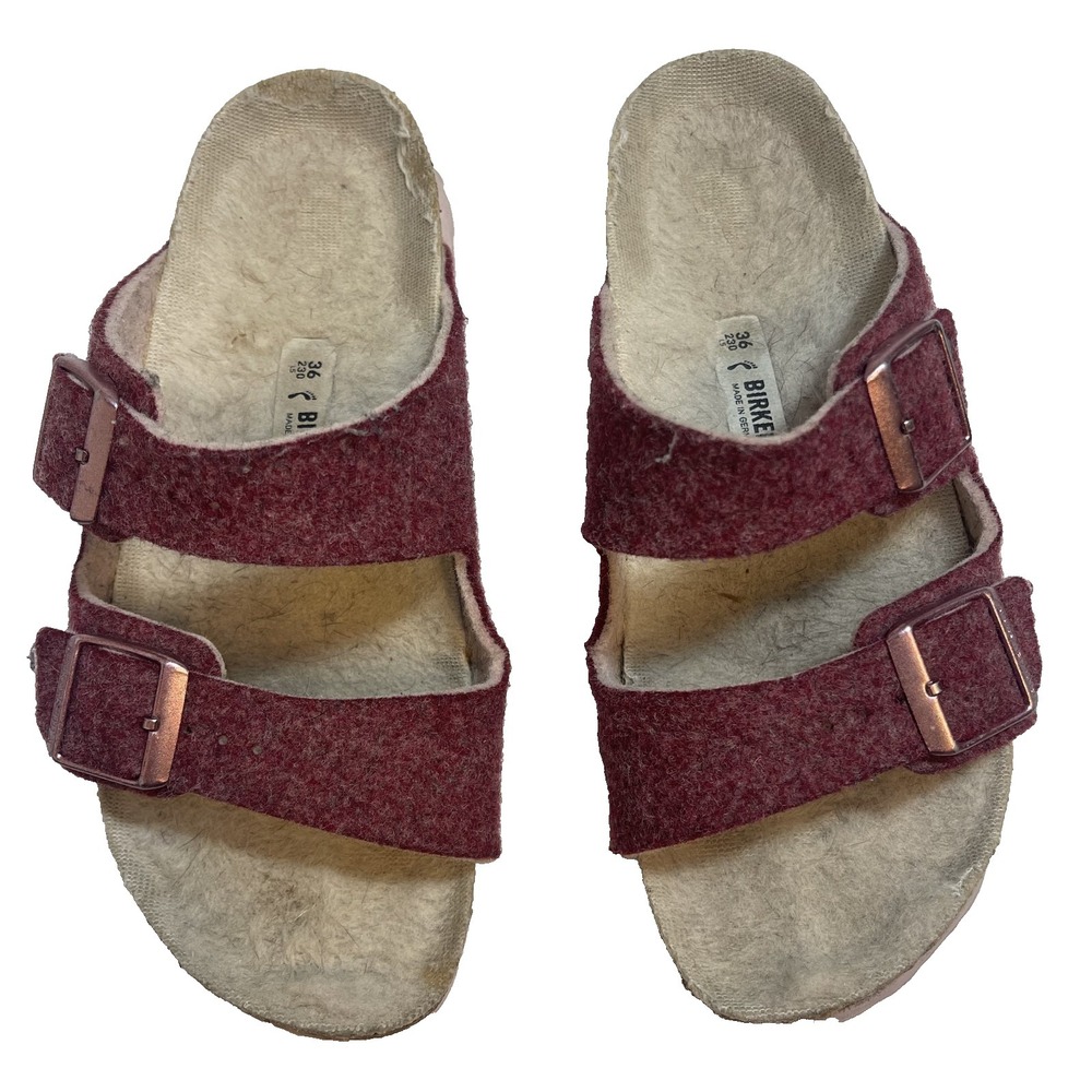 Birkenstock‎ Arizona Sandals Happy Lamb Wool Felt Raspberry A/B Womens 5 EU 36